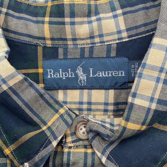 Ralph Lauren Men's Plaid Long Sleeve Shirt Button Down XL Yellow/Dk Green - Picture 3 of 13